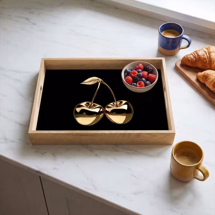 Kersen - Zwart - Goud - Chrome Dienblad Rechthoek middel -sfeer2