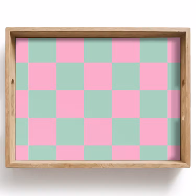 Schaakbord patroon - Groen - Roze - Blokjes Dienblad Rechthoek middel -z3d_shopping