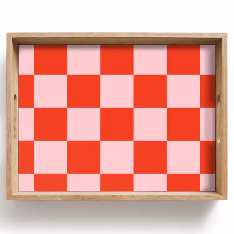 Schaakbord patroon - Rood - Roze - Blokjes Dienblad Rechthoek middel -z3d_shopping