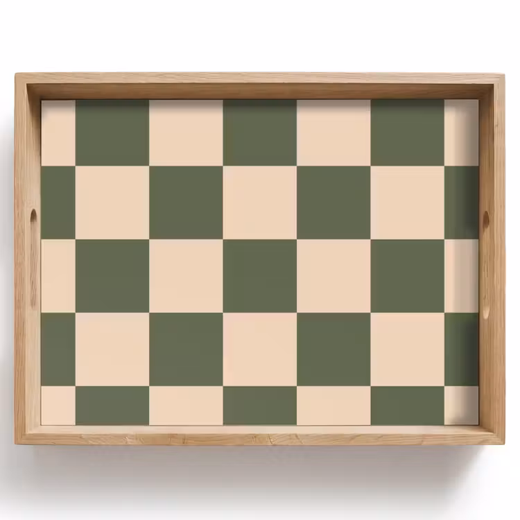 Schaakbord print - Groen - Beige - Blokjes Dienblad Rechthoek middel -z3d_shopping