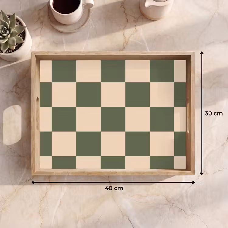 Schaakbord print - Groen - Beige - Blokjes Dienblad Rechthoek middel -USP_Formaat