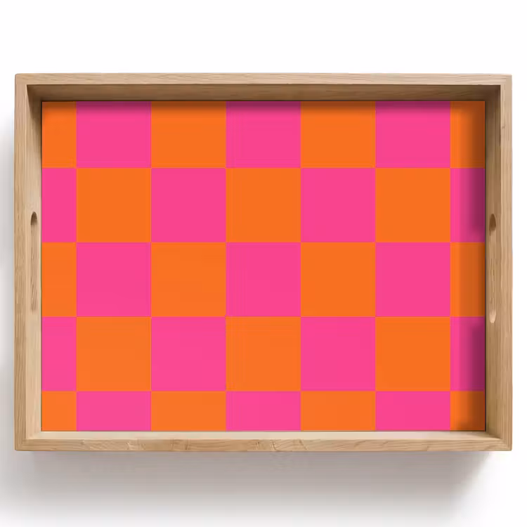 Schaakbord print - Oranje - Roze - Blokjes Dienblad Rechthoek middel -z3d_shopping