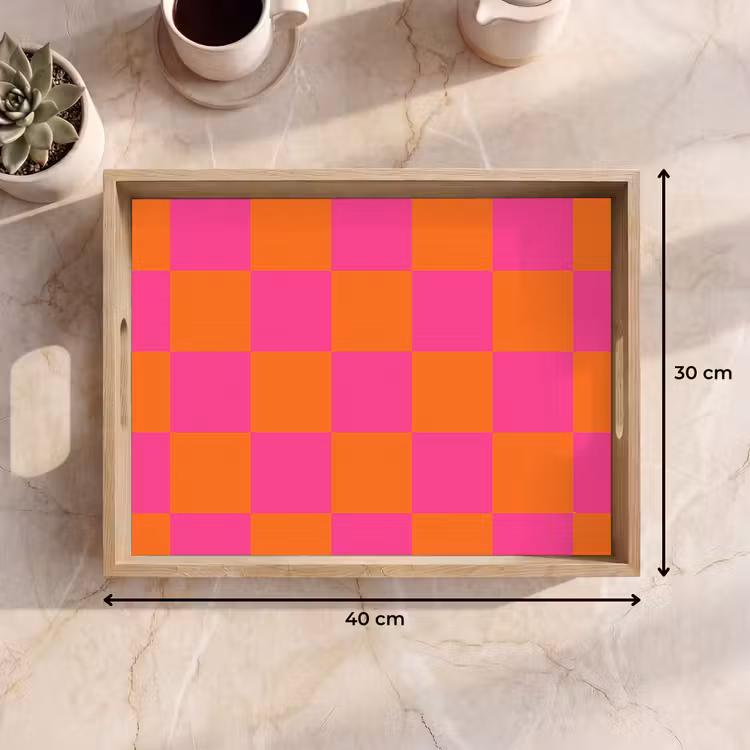 Schaakbord print - Oranje - Roze - Blokjes Dienblad Rechthoek middel -USP_Formaat