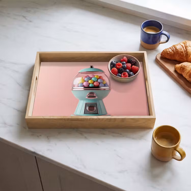 Kauwgom - Retro - Snoep - Roze Dienblad Rechthoek middel -sfeer2