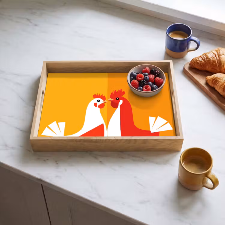 Kippen - Oranje - Vlakken Dienblad Rechthoek middel -sfeer2