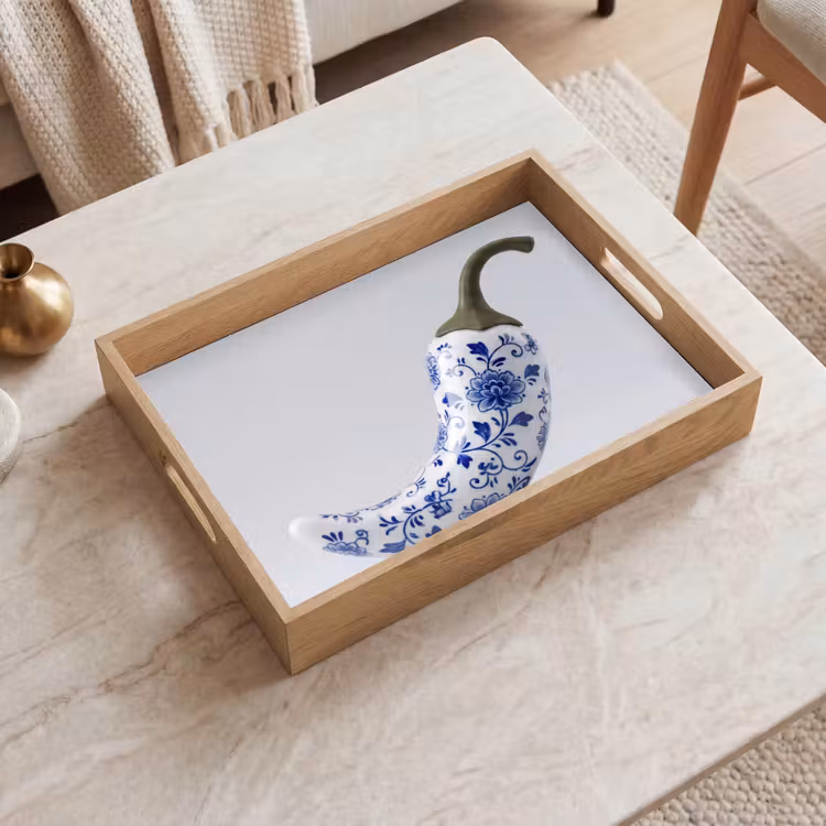 Chilipeper - Keramiek - Blauw Dienblad Rechthoek middel -sfeer1