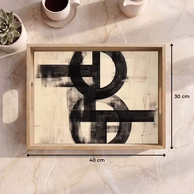 Cirkels - Balken - Zwart - Abstract Dienblad Rechthoek middel -USP_Formaat