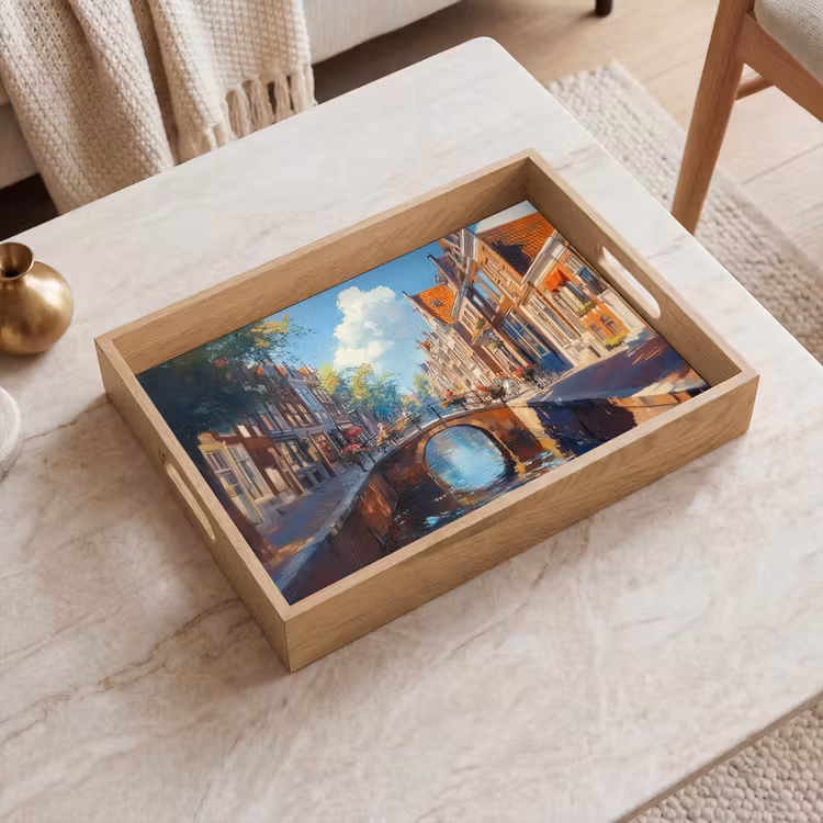 Stad - Gracht - Zon - Fietsen Dienblad Rechthoek middel -sfeer1