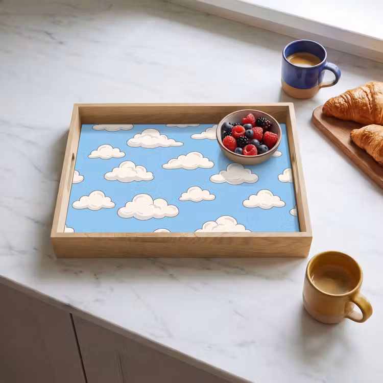 Wolk - Cartoon - Lucht - Blauw - Wit Dienblad Rechthoek middel -sfeer2