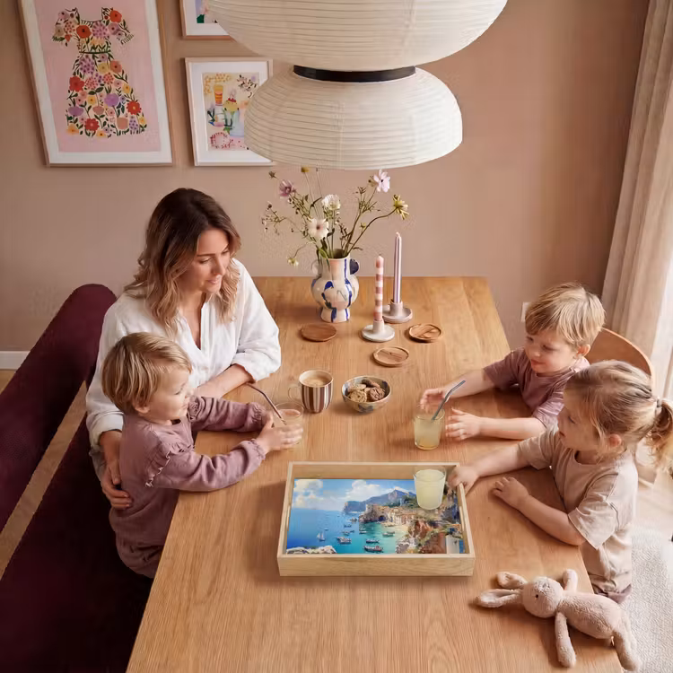 Kustdorp - Schilderij - Rotsen - Boten Dienblad Rechthoek middel -sfeer4