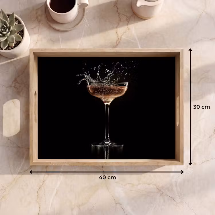 Cocktail - Zwart - Spetters - Glas Dienblad Rechthoek middel -USP_Formaat