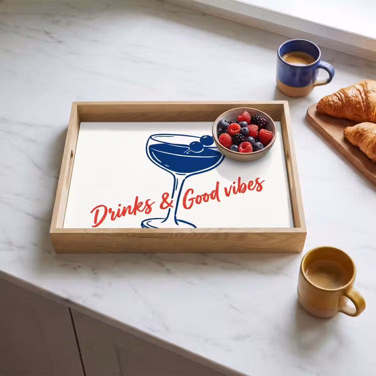 Cocktail - Glas - Illustratie - Blauw - Wit Dienblad Rechthoek middel -sfeer2