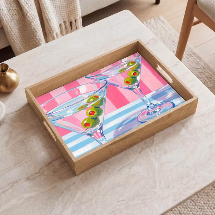 Cocktail - Olijven - Kunst - Modern - Roze Dienblad Rechthoek middel -sfeer1