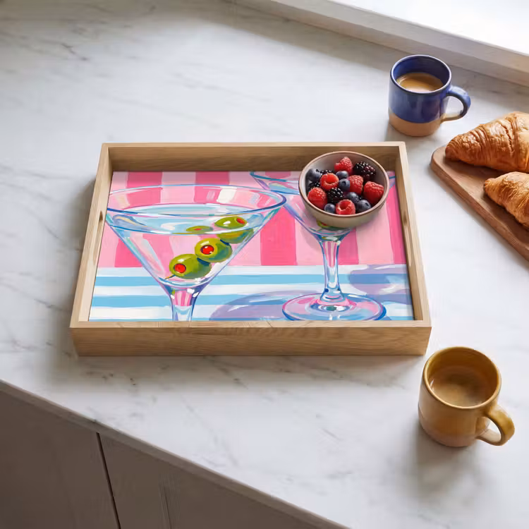 Cocktail - Olijven - Kunst - Modern - Roze Dienblad Rechthoek middel -sfeer2
