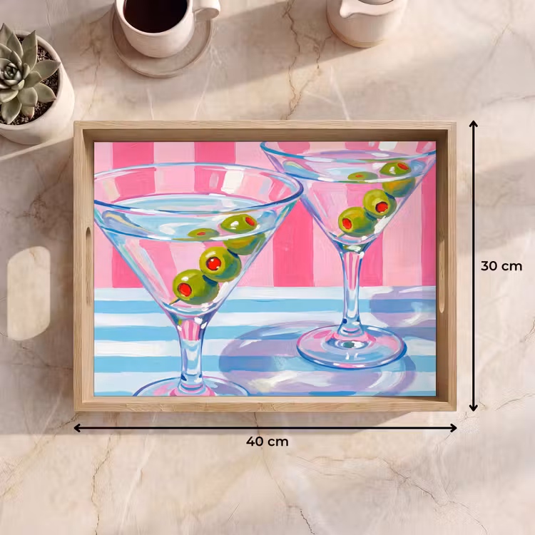 Cocktail - Olijven - Kunst - Modern - Roze Dienblad Rechthoek middel -USP_Formaat