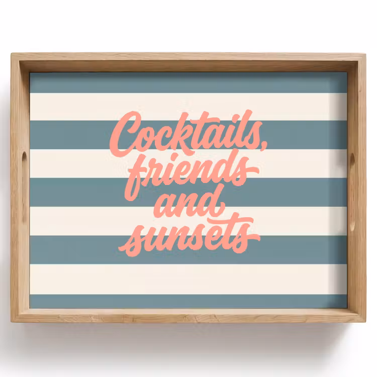 Cocktails - Strepen - Blauw - Koraal Dienblad Rechthoek middel -z3d_shopping