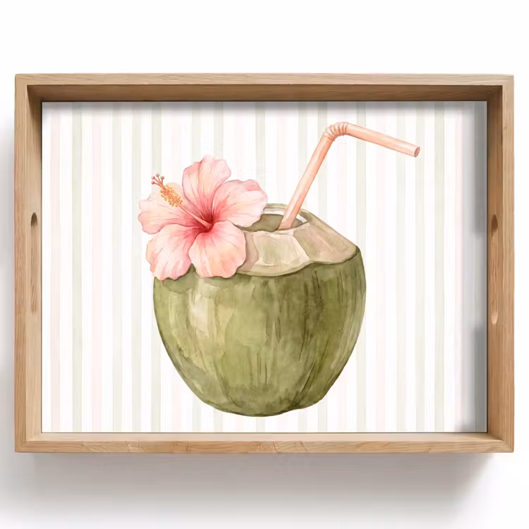 Kokosnoot - Drank - Tropisch - Illustratie - Zomer Dienblad Rechthoek middel -z3d_shopping
