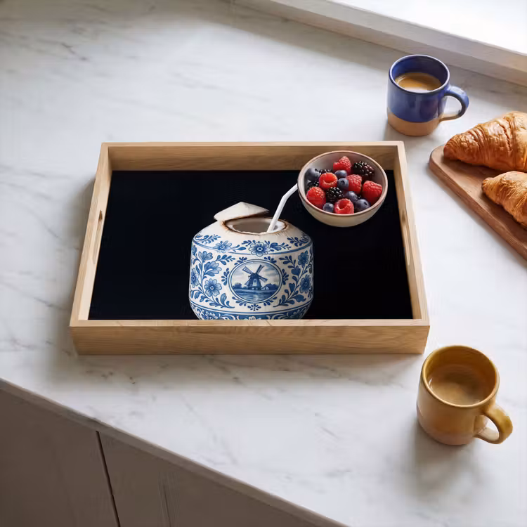 Kokosnoot - Eten - Delfts blauw - Drinken Dienblad Rechthoek middel -sfeer2