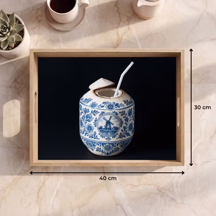 Kokosnoot - Eten - Delfts blauw - Drinken Dienblad Rechthoek middel -USP_Formaat