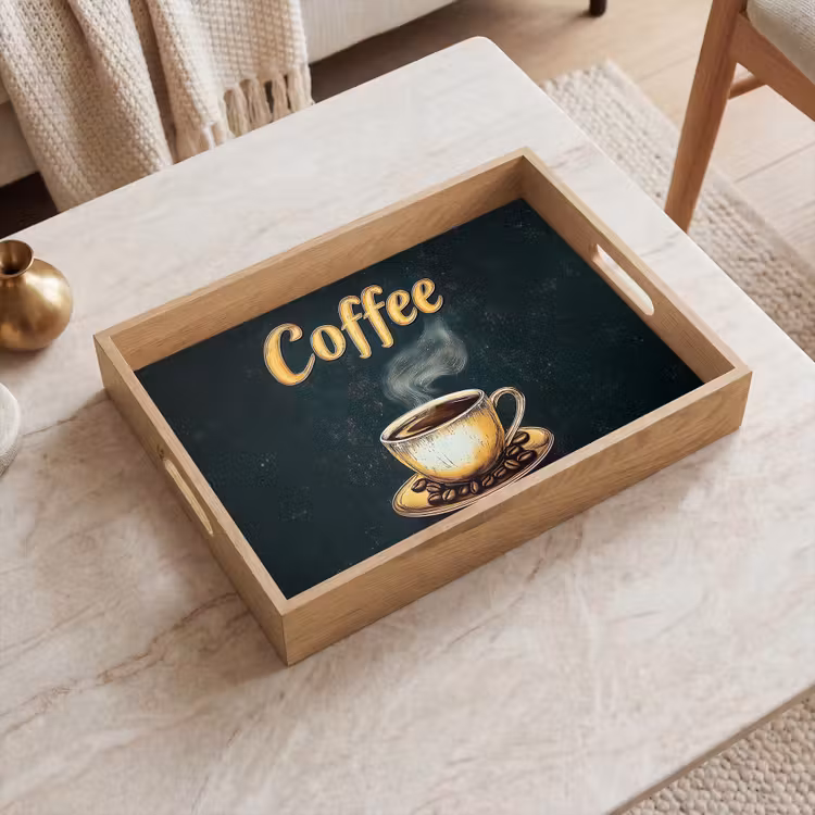 Koffie - Schotel - Koffiebonen - Retro Dienblad Rechthoek middel -sfeer1