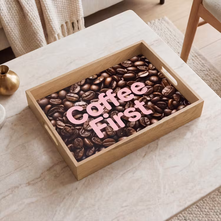 Coffee First - Koffiebonen - Roze Dienblad Rechthoek middel -sfeer1