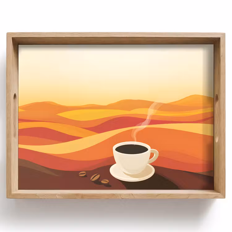 Koffie - Landschap - Oranje - Koffiebonen Dienblad Rechthoek middel -z3d_shopping