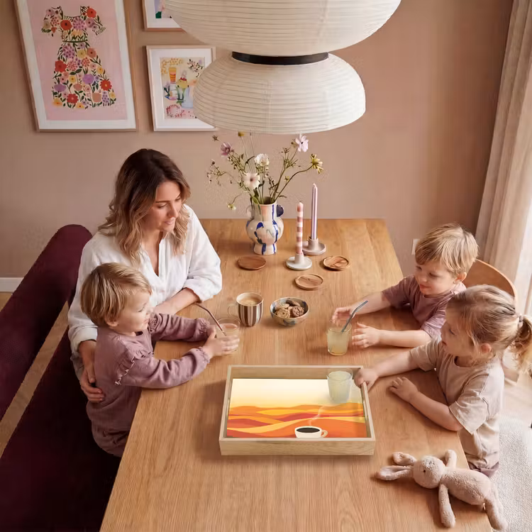 Koffie - Landschap - Oranje - Koffiebonen Dienblad Rechthoek middel -sfeer4