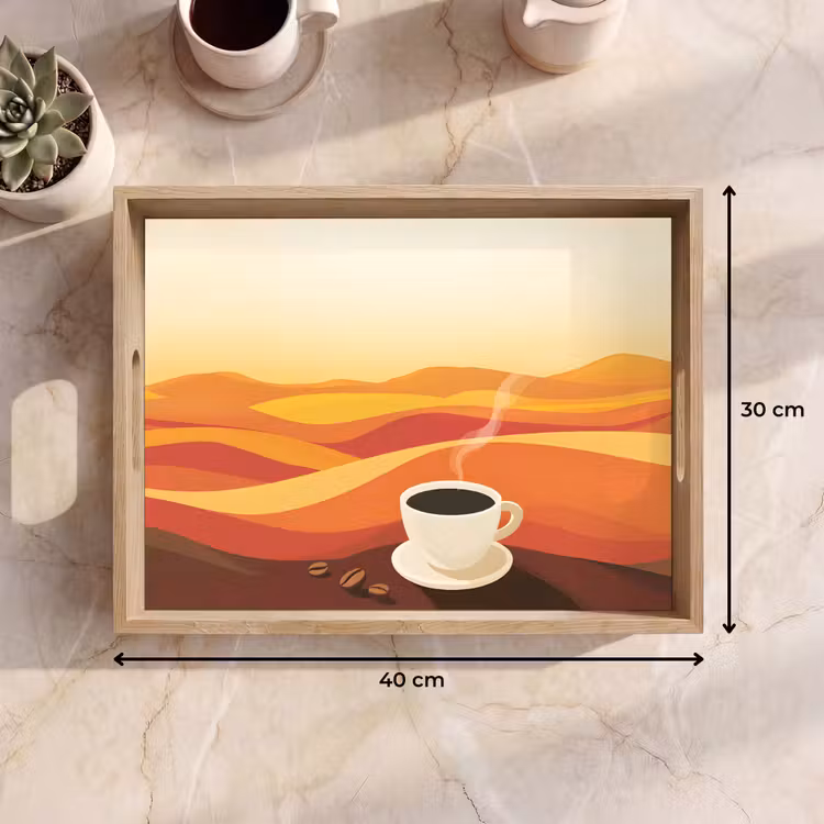 Koffie - Landschap - Oranje - Koffiebonen Dienblad Rechthoek middel -USP_Formaat