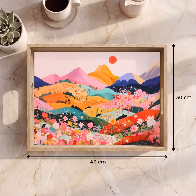 Kleurrijke bloemen - Bergen - Fantasielandschap Dienblad Rechthoek middel -USP_Formaat