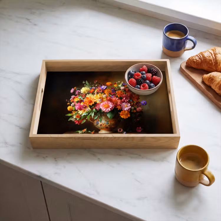Kleuren - Boeket - Vaas - Hout Dienblad Rechthoek middel -sfeer2