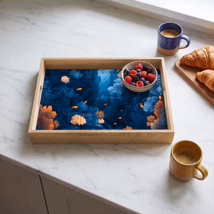 Koraalrif - Vissen - Oceaan - Blauw Dienblad Rechthoek middel -sfeer2