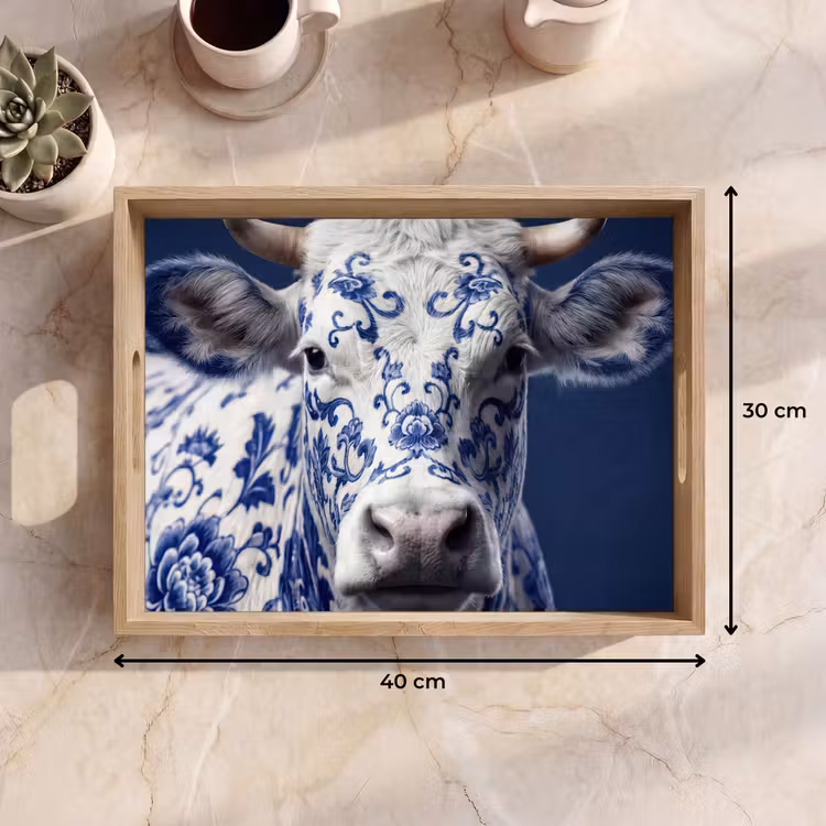 Koe - Delfts - Blauw - Artistiek Dienblad Rechthoek middel -USP_Formaat
