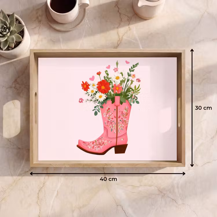 Cowboylaarzen - Roze - Boeket - Bloemen Dienblad Rechthoek middel -USP_Formaat