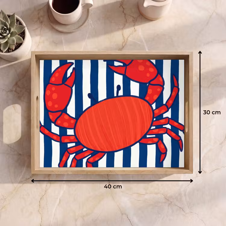 Krab - Strepen - Zeeleven - Illustratie - Rood Dienblad Rechthoek middel -USP_Formaat