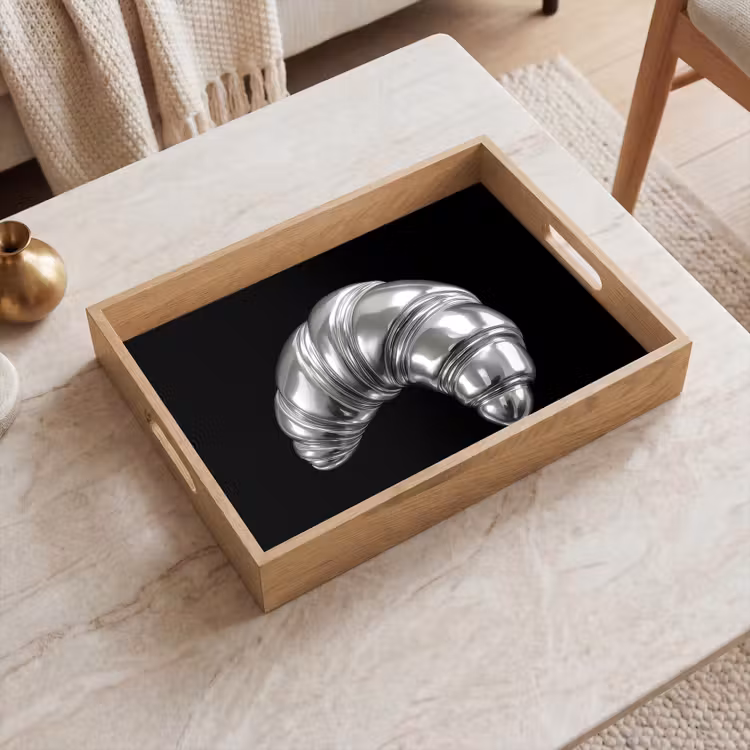 Croissant - Metaal - Zilver Dienblad Rechthoek middel -sfeer1
