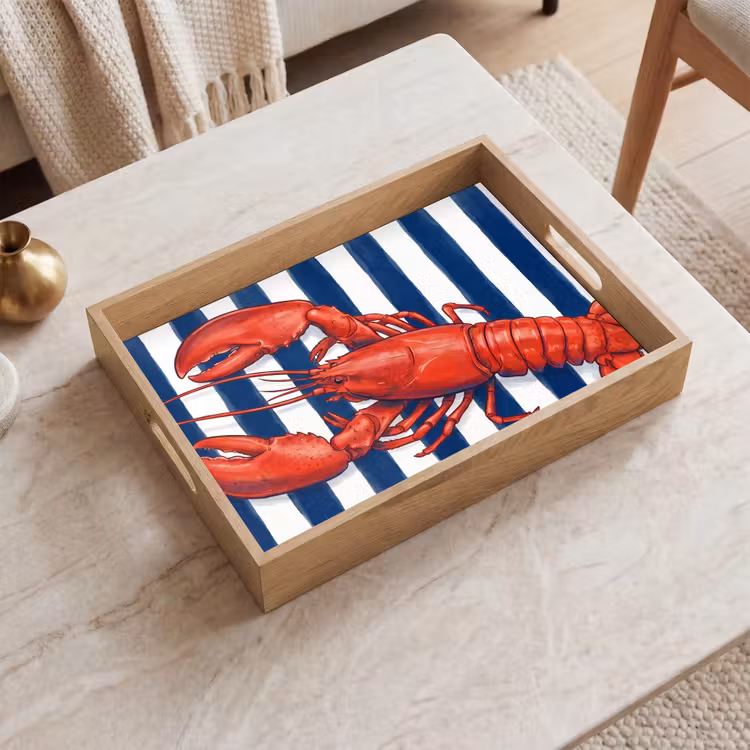 Schaaldier - Kreeft - Marine - Illustratie - Rood Dienblad Rechthoek middel -sfeer1