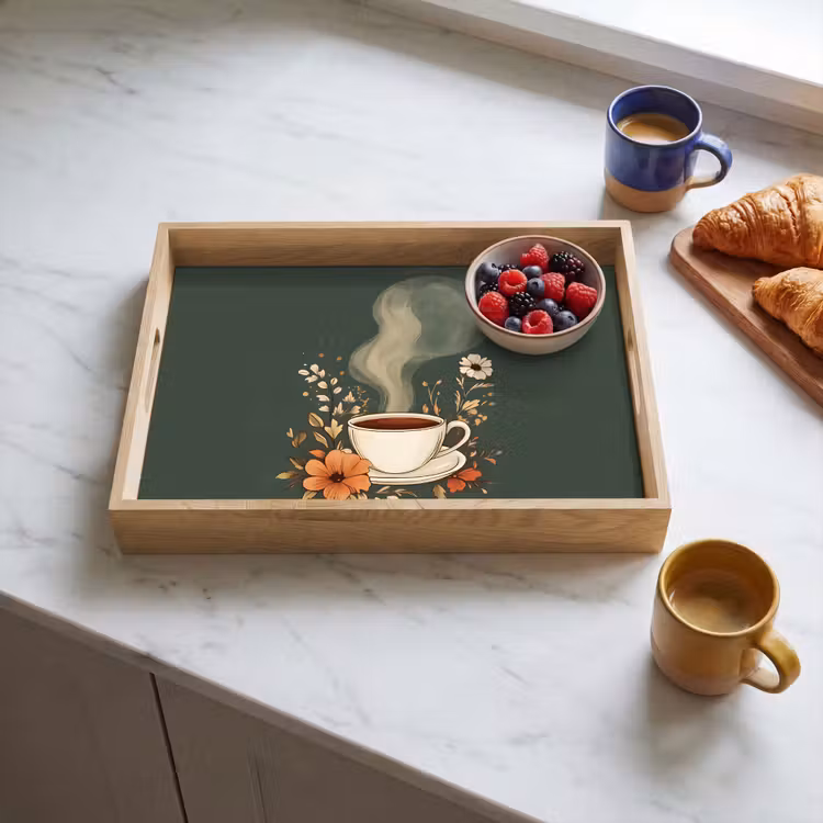 Kop - Bloemen - Groen - Koffie Dienblad Rechthoek middel -sfeer2