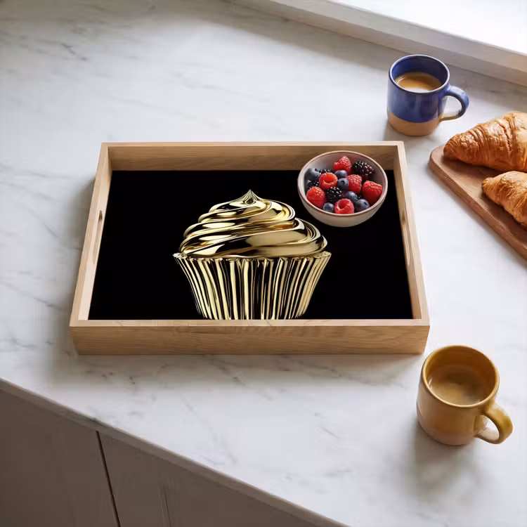 Cupcake - Eten - Goud - Zwart Dienblad Rechthoek middel -sfeer2
