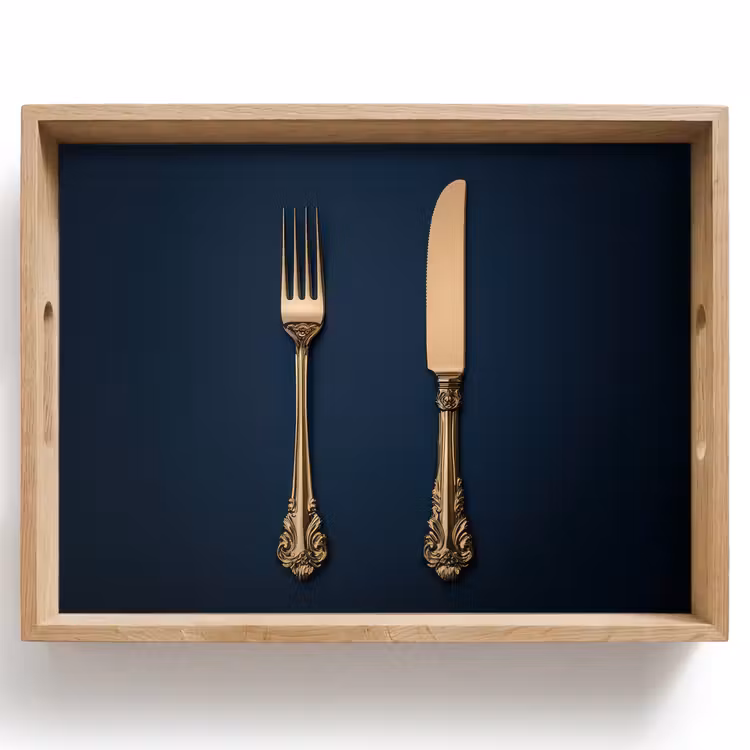 Bestek - Donkerblauw - Goud Dienblad Rechthoek middel -z3d_shopping