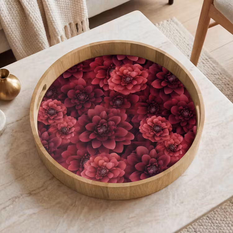 Dahlias - Bloemen - Rood Dienblad Rond middel 914 -sfeer1