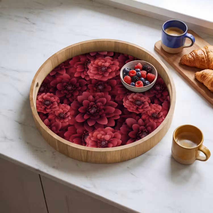 Dahlias - Bloemen - Rood Dienblad Rond middel 914 -sfeer2