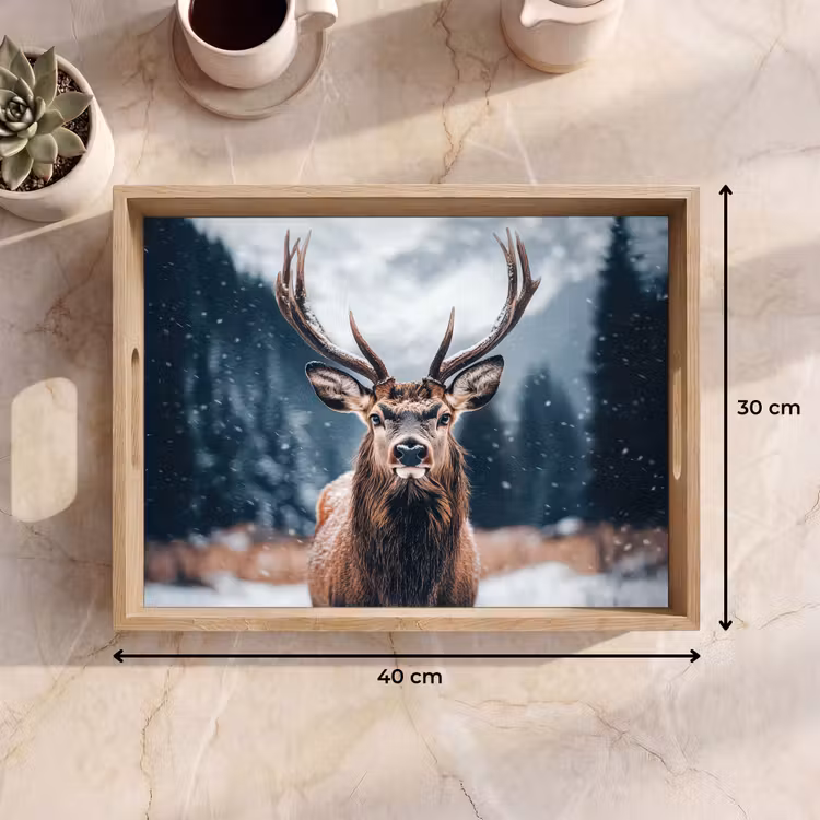 Hert - Dieren - Landschap - Winter - Sneeuw Dienblad Rechthoek middel -USP_Formaat