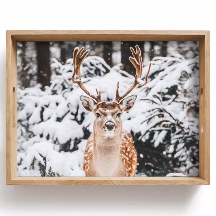 Hert - Sneeuw - Winter - Bos - Dieren Dienblad Rechthoek middel -z3d_shopping