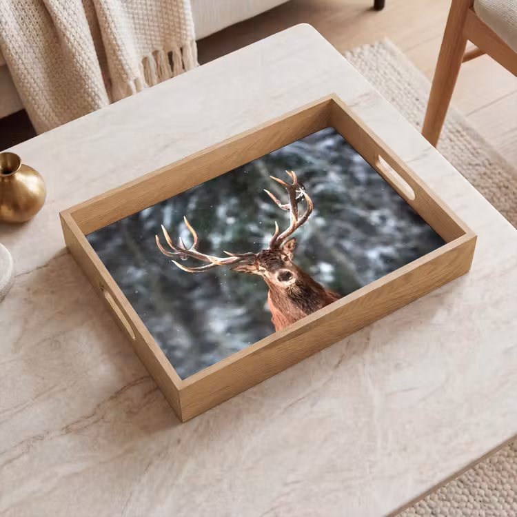 Hert - Winter - Sneeuw - Bos - Natuur - Dier Dienblad Rechthoek middel -sfeer1
