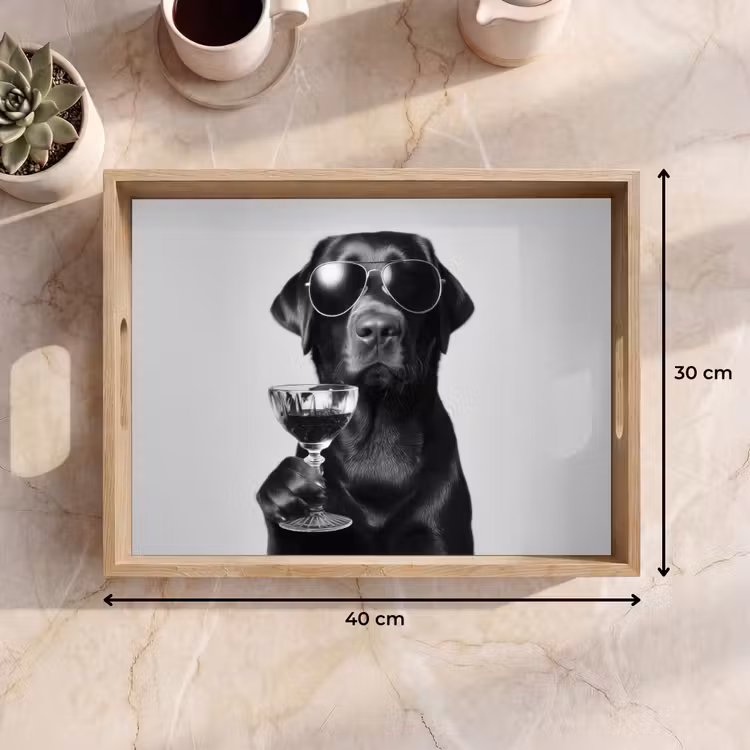 Hond - Zwart - Wijnglas - Zonnebril Dienblad Rechthoek middel -USP_Formaat