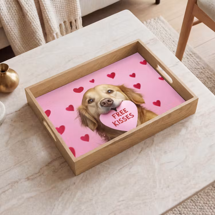Hond - Kiss- Valentijn - Hartjes Dienblad Rechthoek middel -sfeer1
