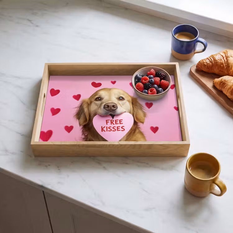 Hond - Kiss- Valentijn - Hartjes Dienblad Rechthoek middel -sfeer2