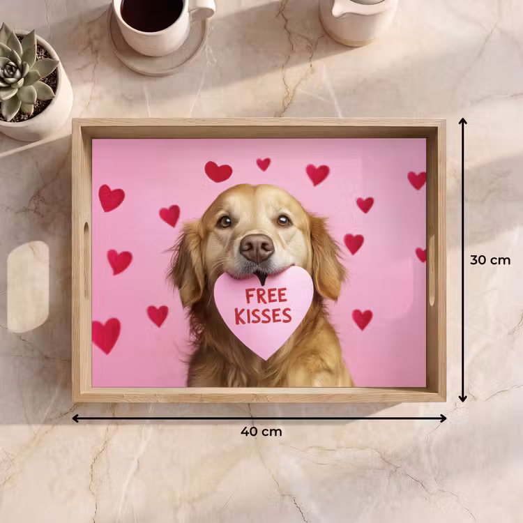 Hond - Kiss- Valentijn - Hartjes Dienblad Rechthoek middel -USP_Formaat