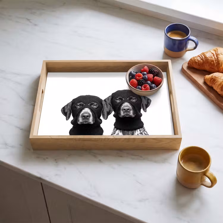 Honden - Bivakmuts - Zwart - wit Dienblad Rechthoek middel -sfeer2