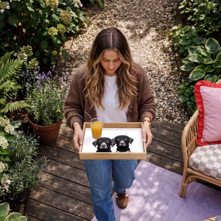 Honden - Bivakmuts - Zwart - wit Dienblad Rechthoek middel -sfeer5